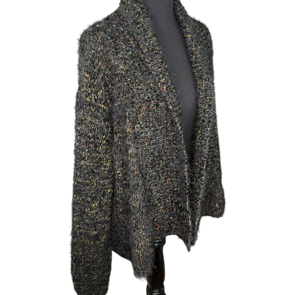 Lauren Michelle Womens XL Open Front‎ Black Eyelash Knit Shawl Collar Cardigan